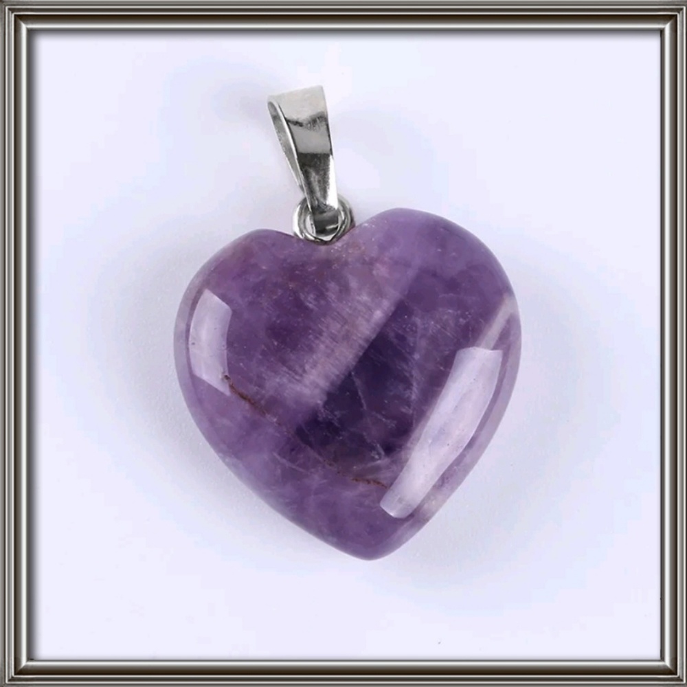 Amethyst heart pendant, sterling silver chain.